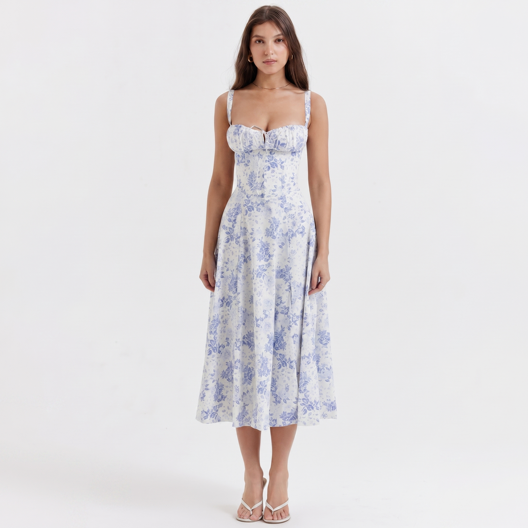 Corset Midi Dress - Bustier Bodice Side Slit
