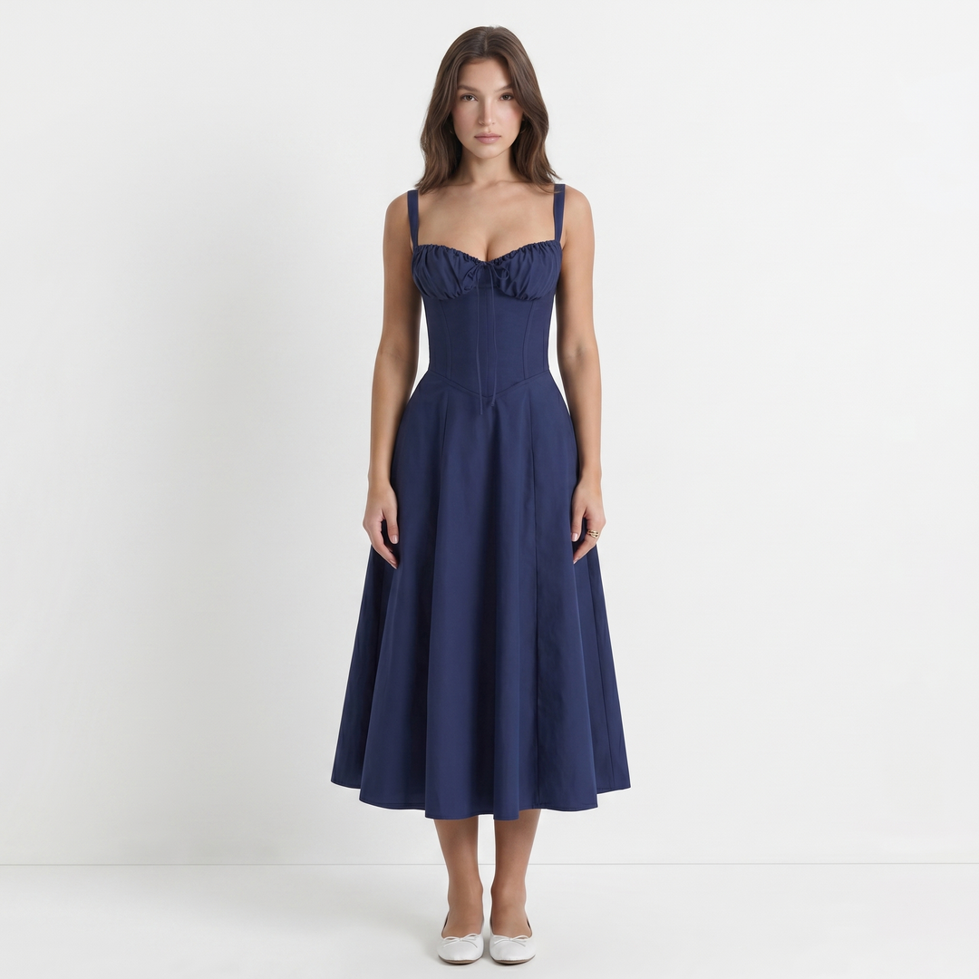 Corset Midi Dress - Bustier Bodice Side Slit