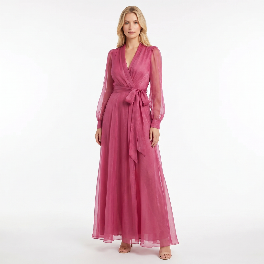 Wrap Maxi Dress - Plunge V Neck Long Sleeve