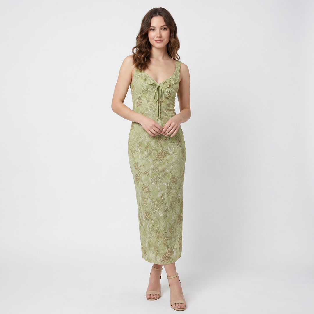 Floral Maxi Dress - Ruffle Strap Bias Cut