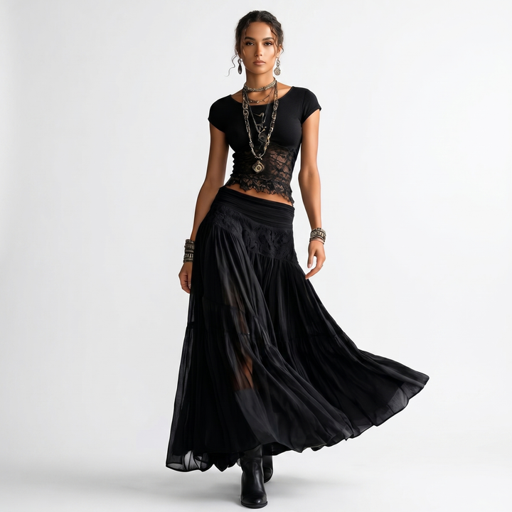 Boho Set - Fitted Top and Tiered Maxi Skirt