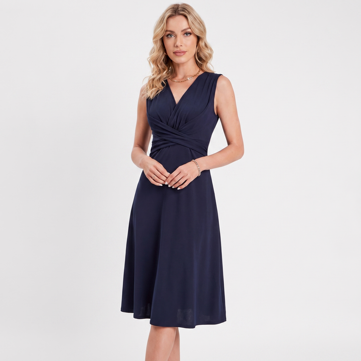 Midi Dress - V Neck Twist Front Sleeveless