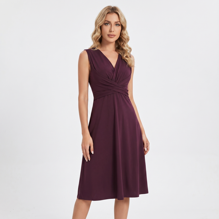 Midi Dress - V Neck Twist Front Sleeveless