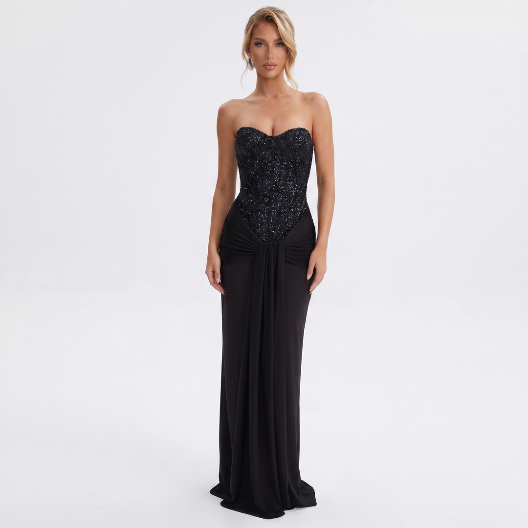 Strapless Maxi Dress - Sequin Corset Bodycon Gown