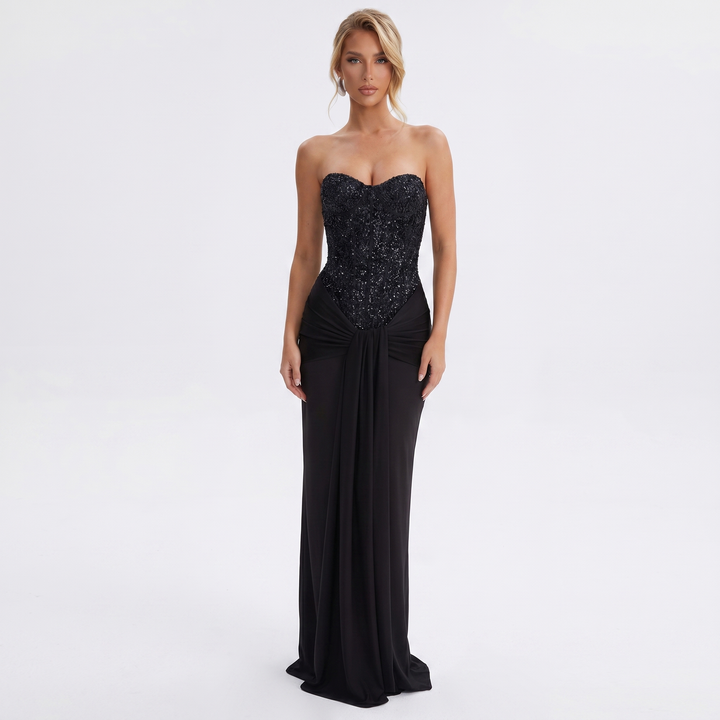 Strapless Maxi Dress - Sequin Corset Bodycon Gown