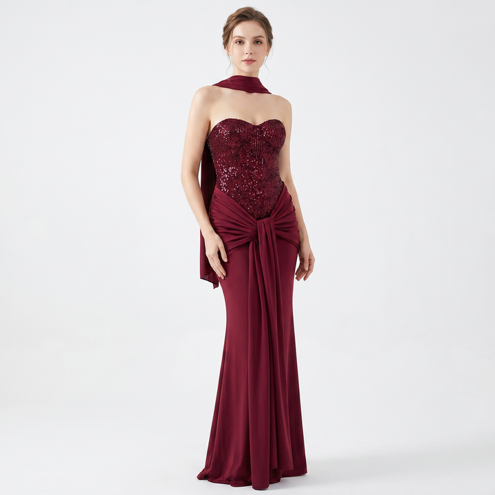 Strapless Maxi Dress - Sequin Corset Bodycon Gown