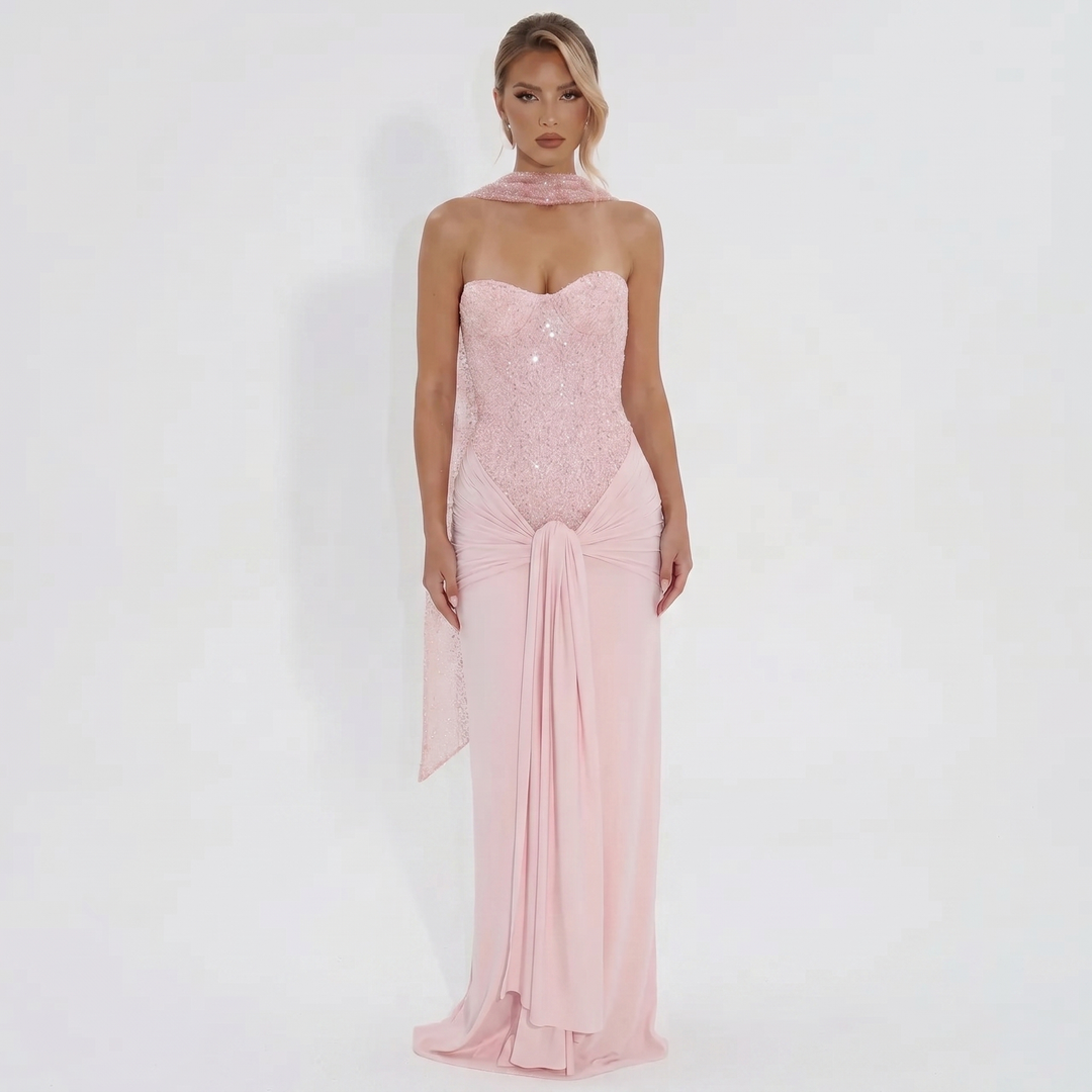 Strapless Maxi Dress - Sequin Corset Bodycon Gown
