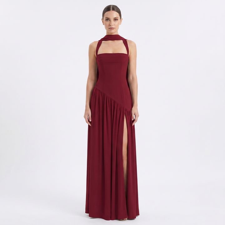 Maxi Dress - Square Neck High Slit Bodycon