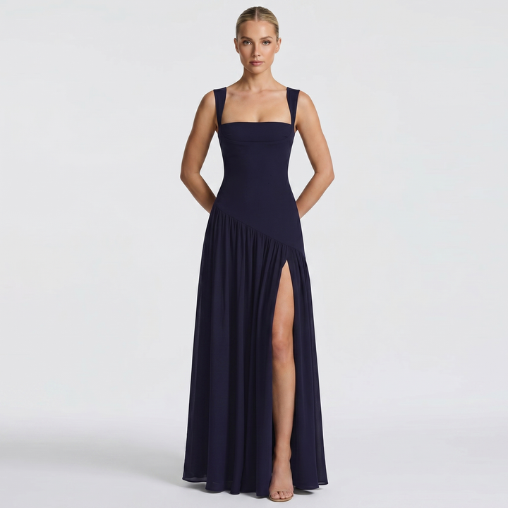 Maxi Dress - Square Neck High Slit Bodycon