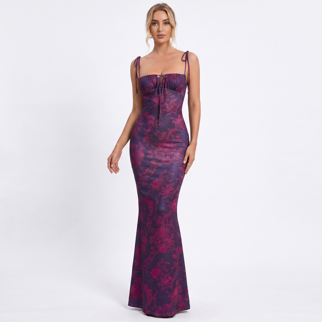 Maxi Dress - Tie Strap Bodycon Corset Bodice