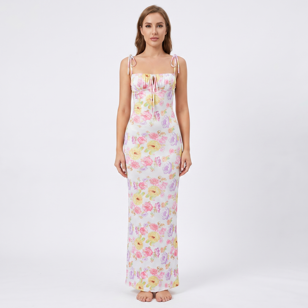Maxi Dress - Tie Strap Bodycon Corset Bodice