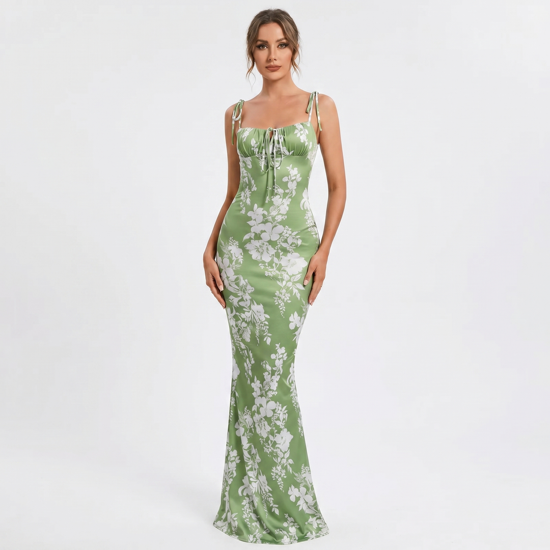 Maxi Dress - Tie Strap Bodycon Corset Bodice