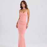 Peach Strap-Free Corset with Mid-Skirt Scarf