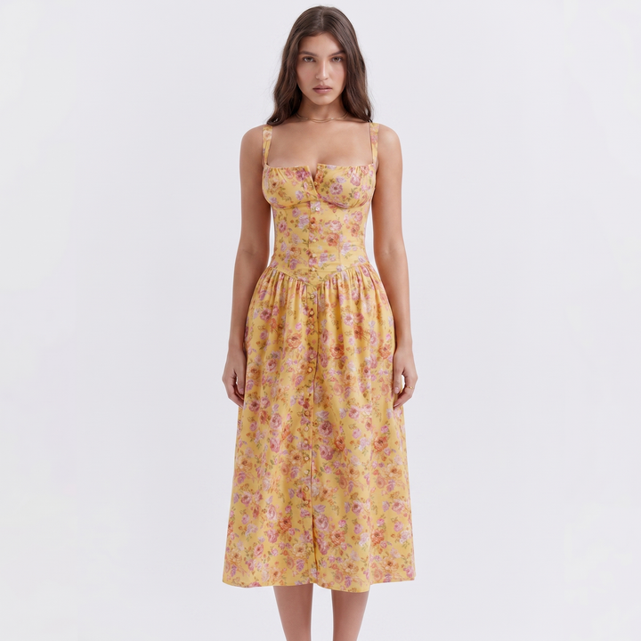 Sundress - Corset Bodice Button Front Midi