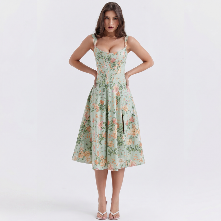 Sundress - Corset Bodice Button Front Midi