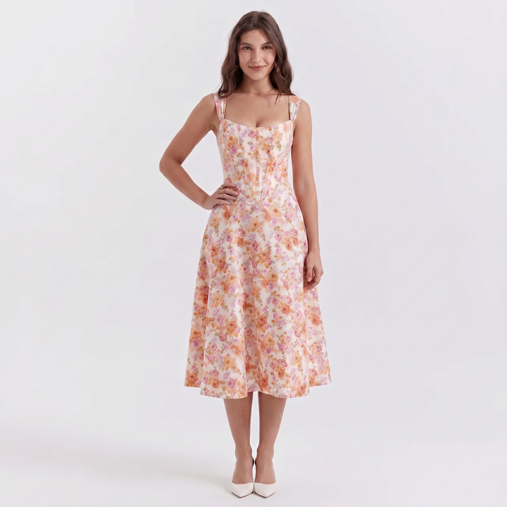 Sundress - Corset Bodice Button Front Midi