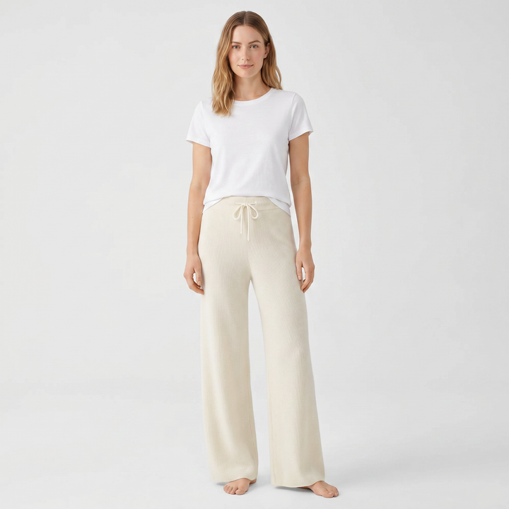 Wide Leg Pants Women - Ribbed Knit Drawstring