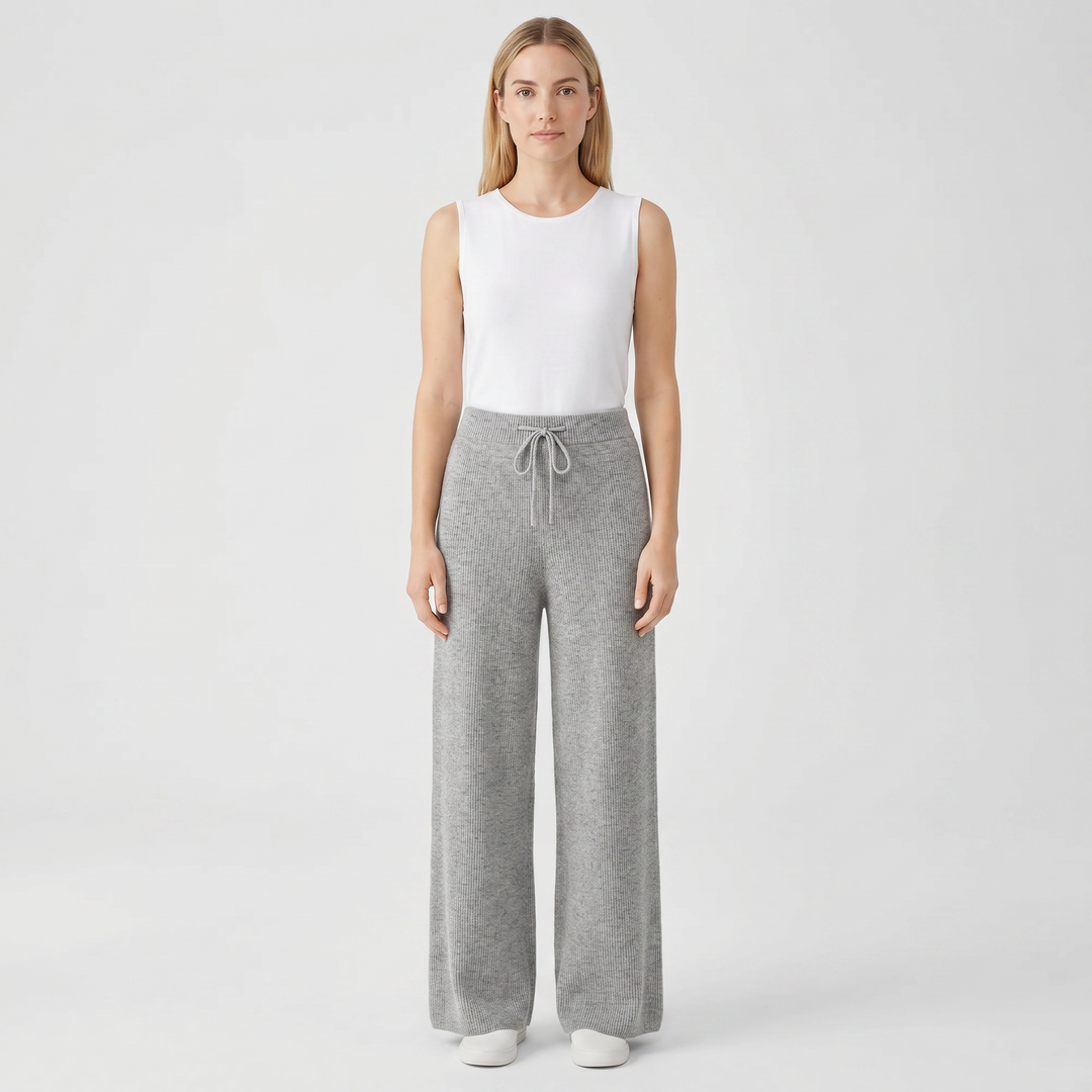 Wide Leg Pants Women - Ribbed Knit Drawstring