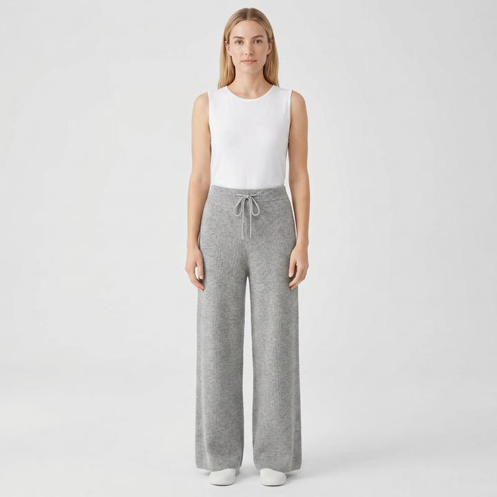 Wide Leg Pants Women - Ribbed Knit Drawstring