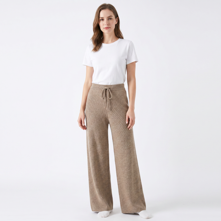 Wide Leg Pants Women - Ribbed Knit Drawstring