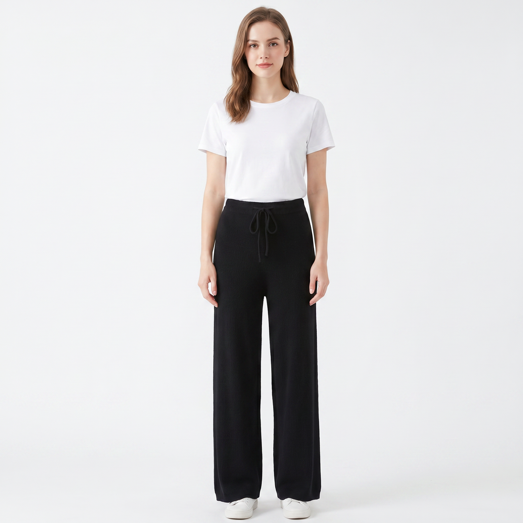 Wide Leg Pants Women - Ribbed Knit Drawstring