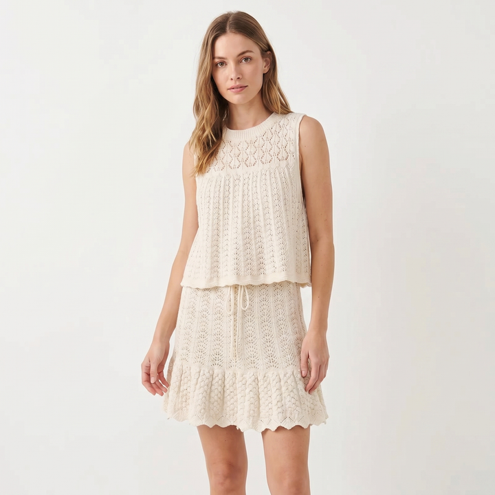 Crochet Matching Sets - Sleeveless Top Mini Skirt