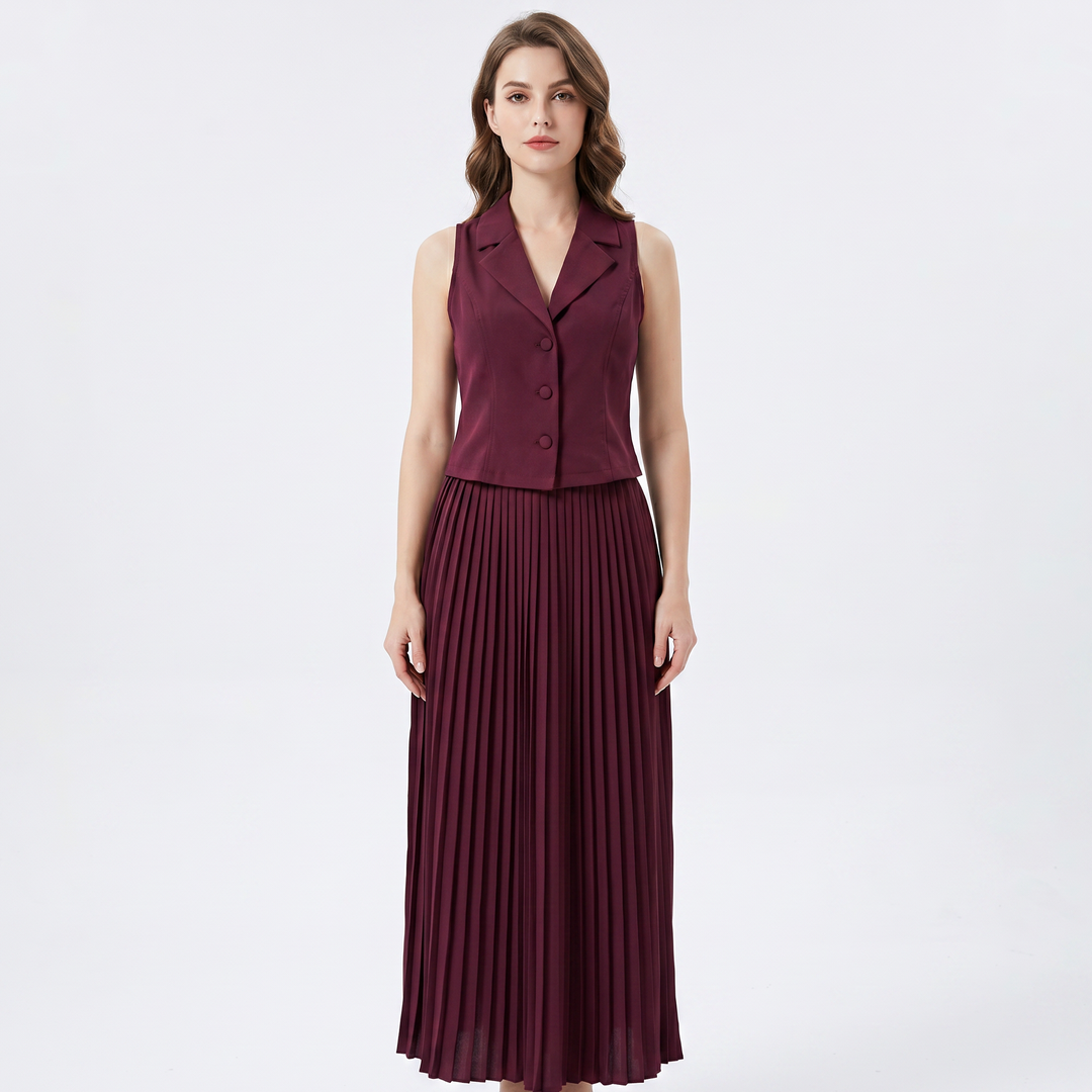 Matching Sets Women - Waistcoat Pleated Maxi Skirt