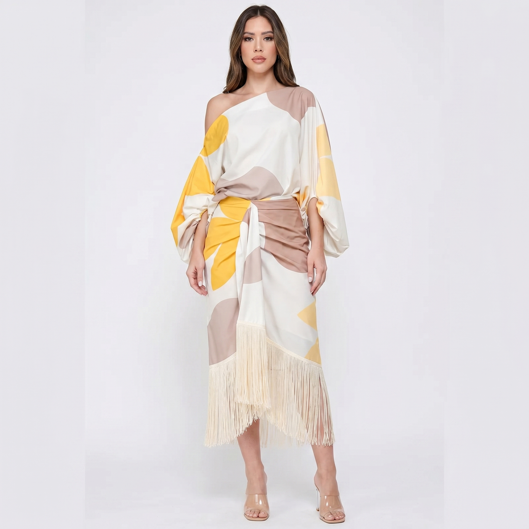 Matching Sets Women - One Shoulder Top Fringe Midi Skirt