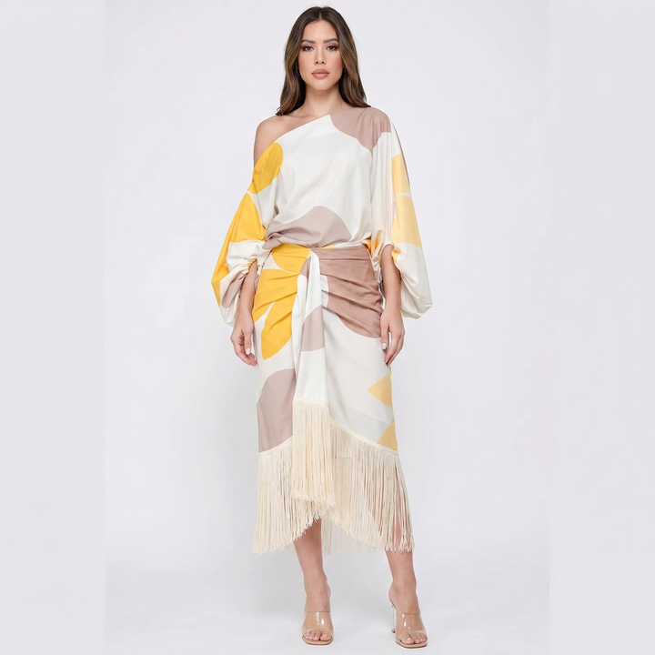Matching Sets Women - One Shoulder Top Fringe Midi Skirt