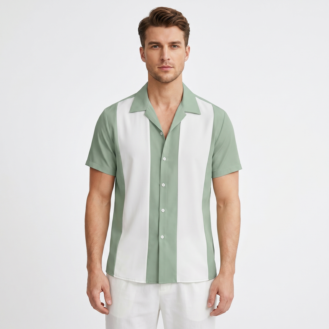 Camp Collar Shirt Men - Short Sleeve Colorblock Bowling