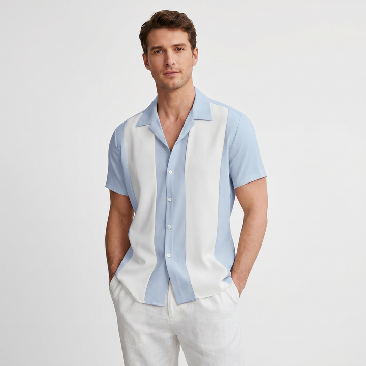 Camp Collar Shirt Men - Short Sleeve Colorblock Bowling
