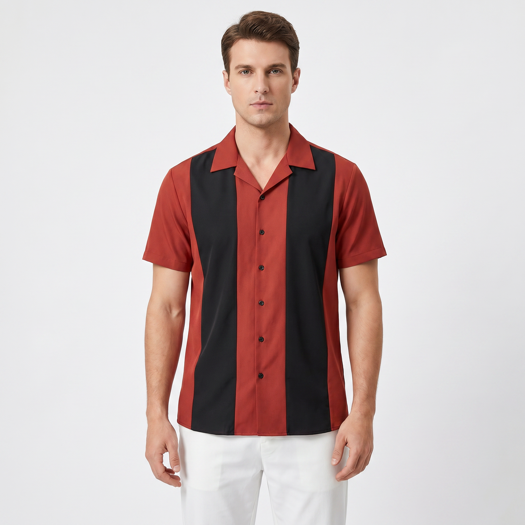 Camp Collar Shirt Men - Short Sleeve Colorblock Bowling