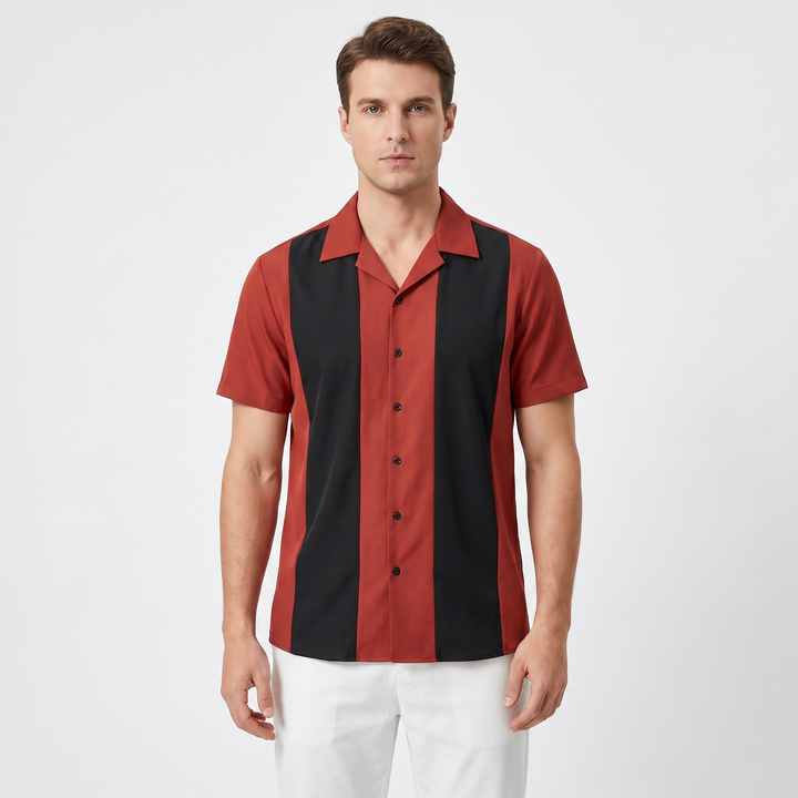 Camp Collar Shirt Men - Short Sleeve Colorblock Bowling