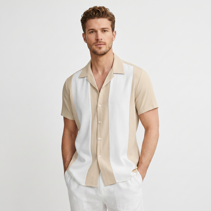 Camp Collar Shirt Men - Short Sleeve Colorblock Bowling