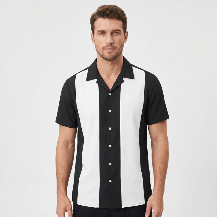 Camp Collar Shirt Men - Short Sleeve Colorblock Bowling