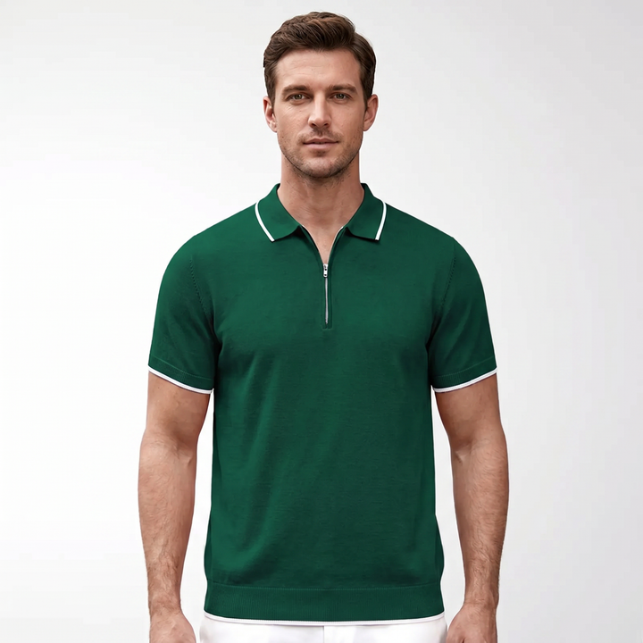Knit Polo Shirt Men - Quarter Zip Short Sleeve Tipped