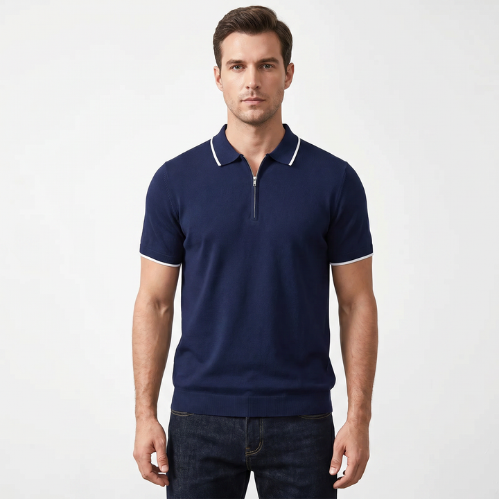 Knit Polo Shirt Men - Quarter Zip Short Sleeve Tipped