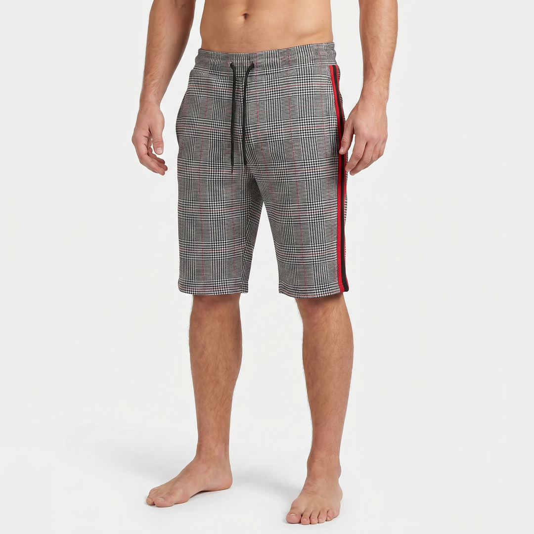 Cargo Shorts Men - Houndstooth Side Stripe Drawstring