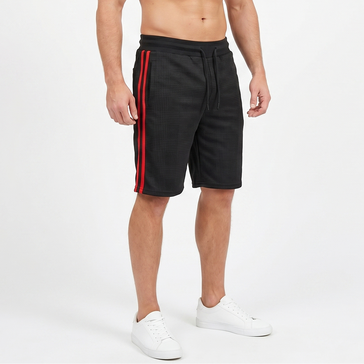 Cargo Shorts Men - Houndstooth Side Stripe Drawstring