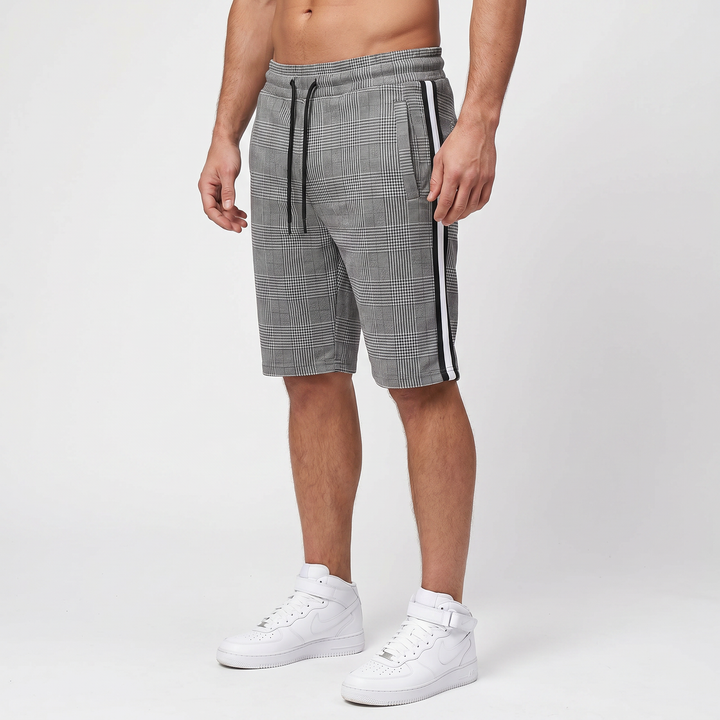 Cargo Shorts Men - Houndstooth Side Stripe Drawstring