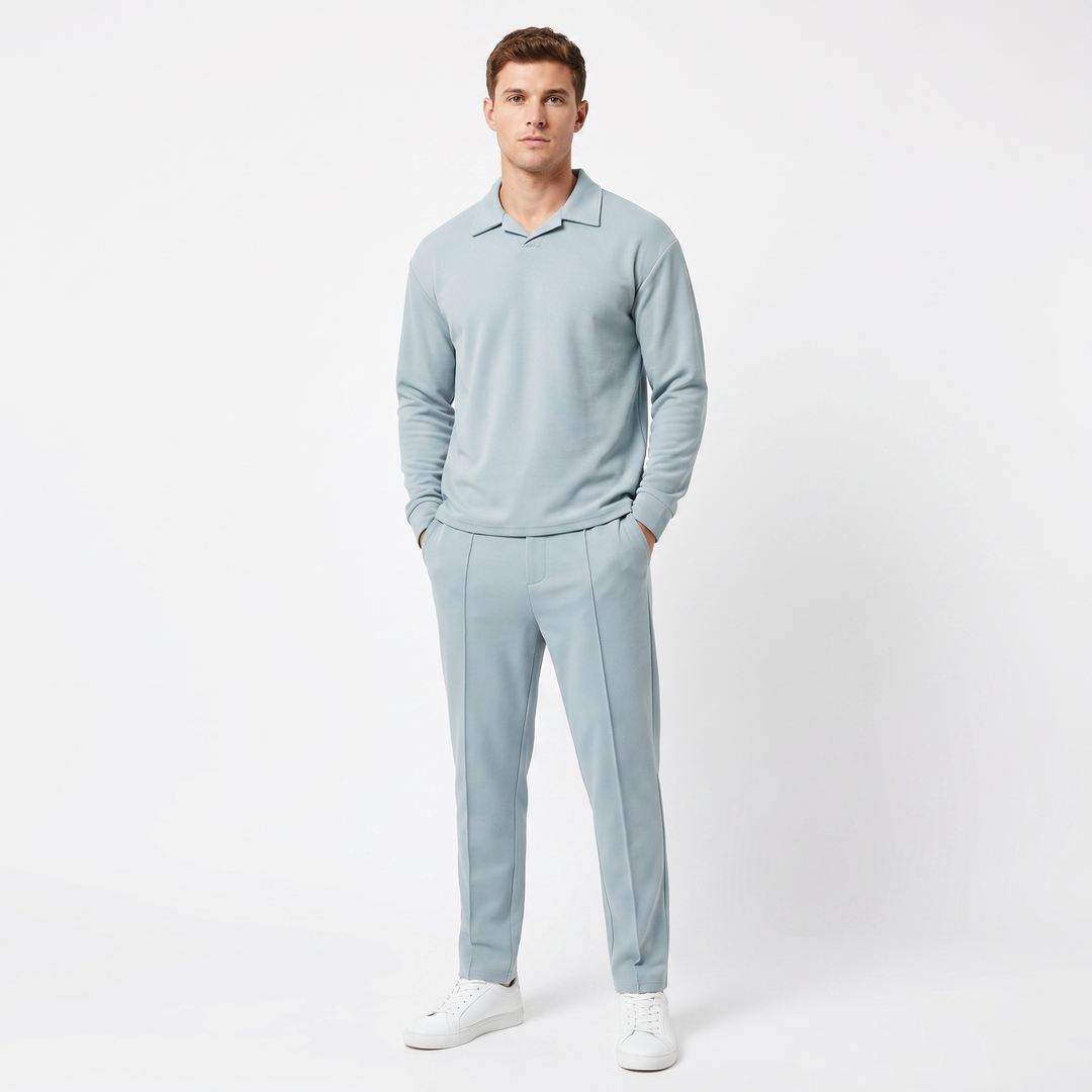 Matching Sets Men - Open Collar Top and Pleated Pants