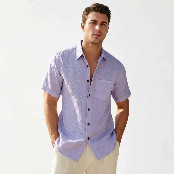Beach Shirt Men - Short Sleeve Textured Button Down