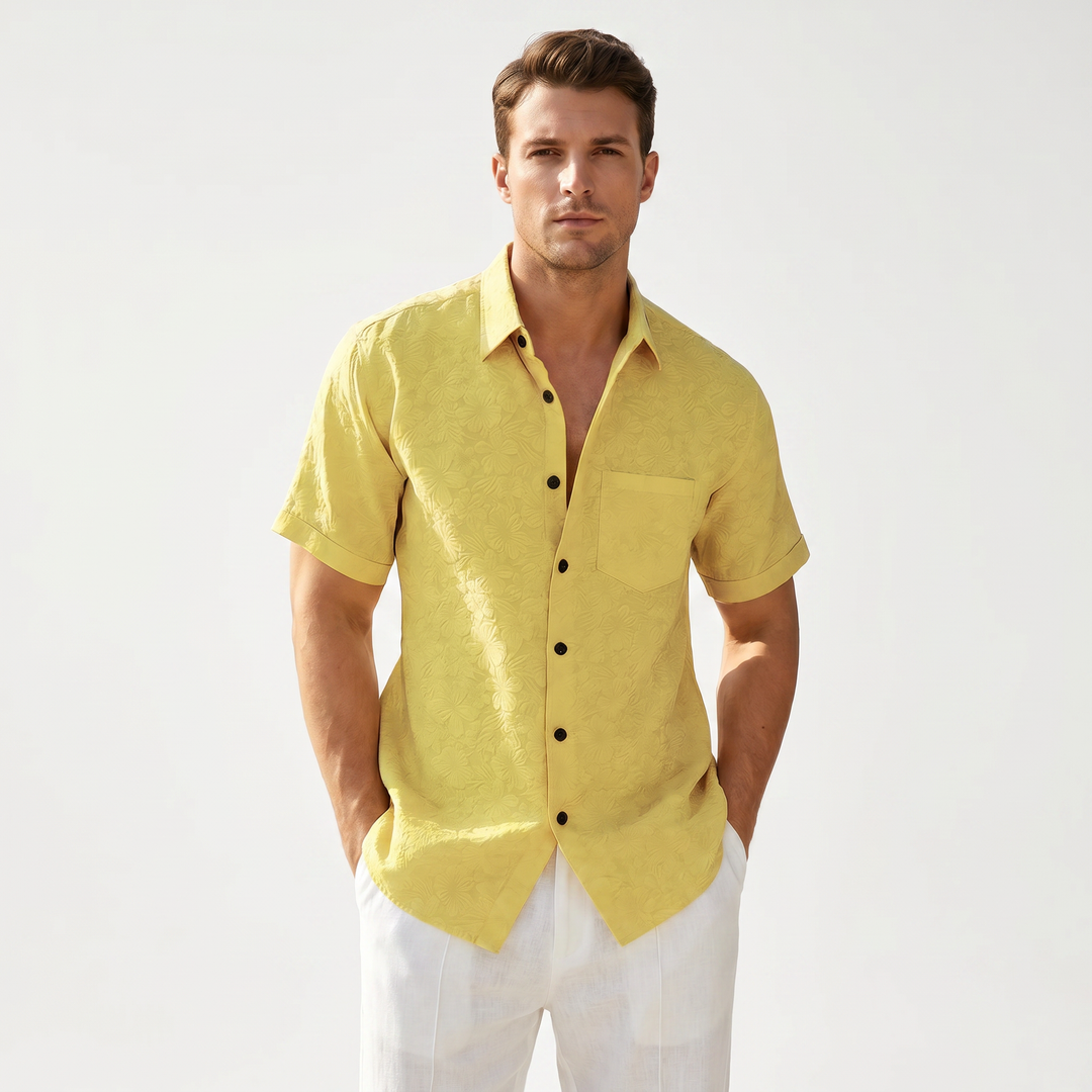 Beach Shirt Men - Short Sleeve Textured Button Down