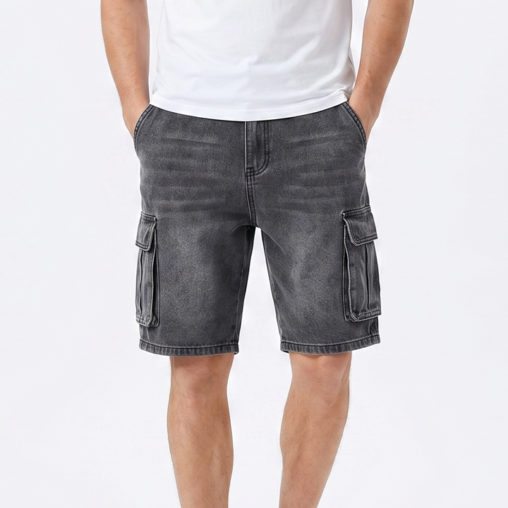 Denim Shorts Men - Cargo Pocket Knee Length Utility
