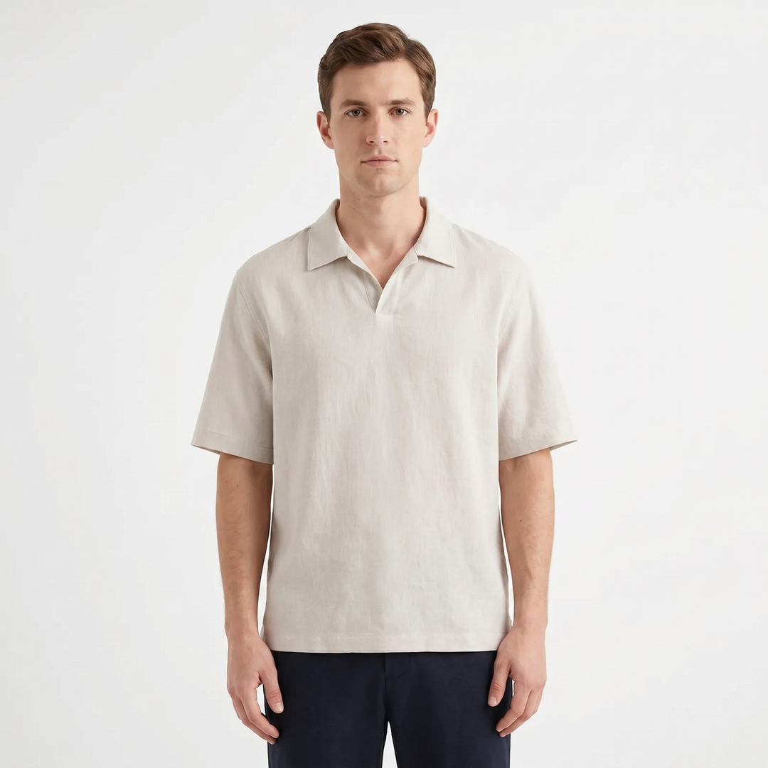 Polo Shirt Men - Open Collar Short Sleeve Relaxed Fit