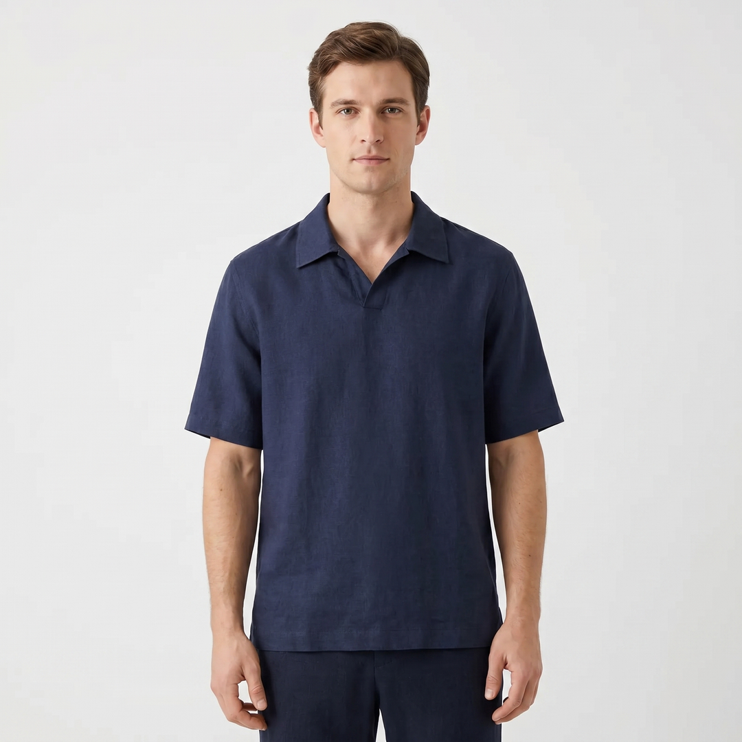 Polo Shirt Men - Open Collar Short Sleeve Relaxed Fit