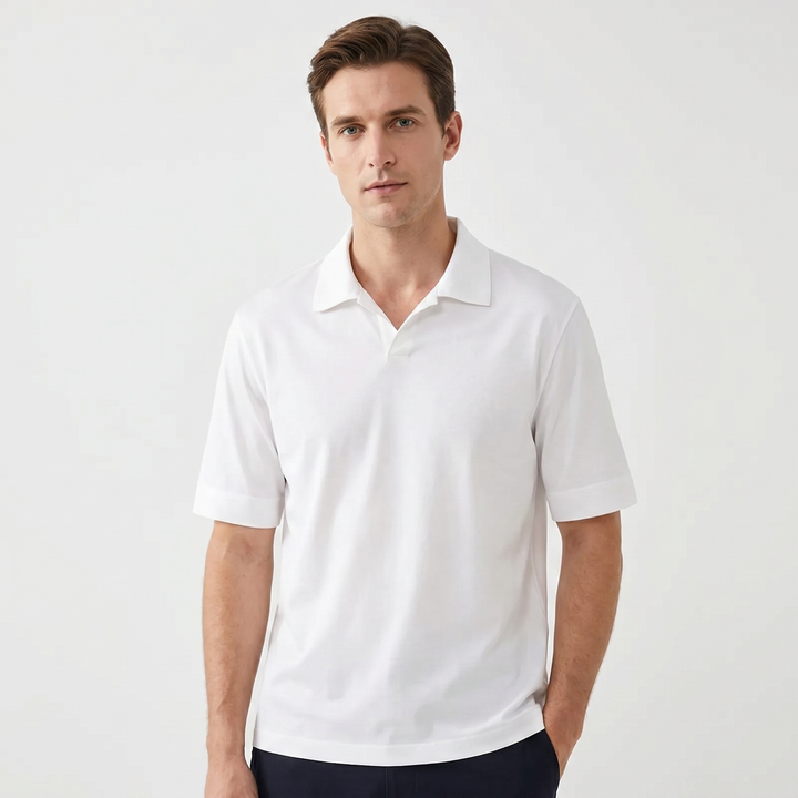 Polo Shirt Men - Open Collar Short Sleeve Relaxed Fit