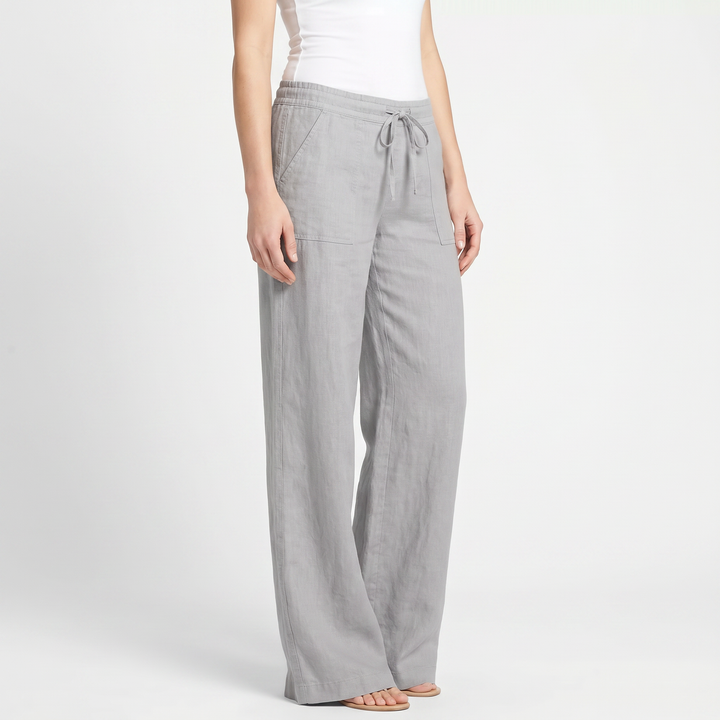 Linen Wide Leg Pants - Drawstring Low Rise Beach