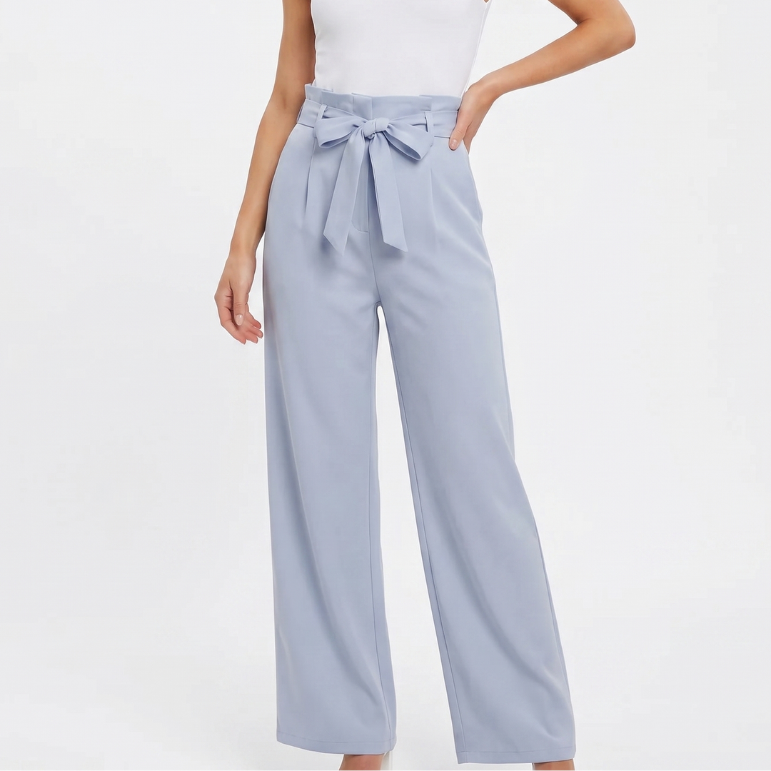 Wide Leg Trousers - High Waisted Bow Tie Front