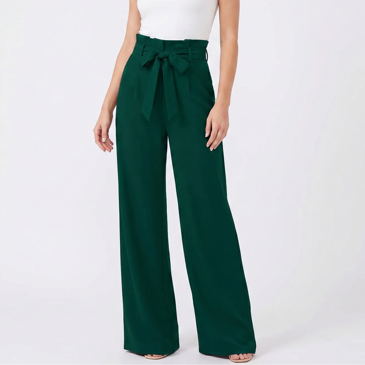 Wide Leg Trousers - High Waisted Bow Tie Front